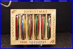 6 Vintage Blown Glass Glittered Fluted Teardrop Icicles Xmas Ornaments Poland