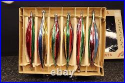 6 Vintage Blown Glass Glittered Fluted Teardrop Icicles Xmas Ornaments Poland