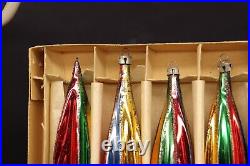 6 Vintage Blown Glass Glittered Fluted Teardrop Icicles Xmas Ornaments Poland