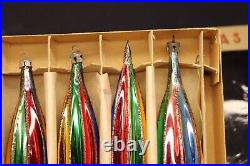 6 Vintage Blown Glass Glittered Fluted Teardrop Icicles Xmas Ornaments Poland