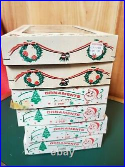 6 Vintage Box Teardrop Icicle Mercury Glass Christmas Ornaments Poland Blue 5'