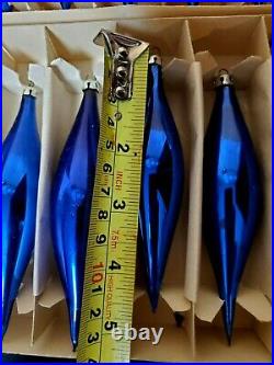 6 Vintage Box Teardrop Icicle Mercury Glass Christmas Ornaments Poland Blue 5'