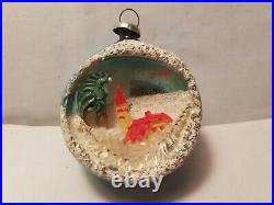 6 Vintage Diorama 2 Christmas Ornaments Japan Mercury Glass Scenes 3d Indent