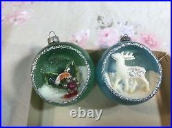 6 Vintage Glass DIORAMA Shiny Brite Japan Christmas Tree Ornaments Rare