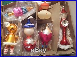 6 Vintage Hand Blown Glass Figural Christmas Ornaments 5 Italy / 1 Czech