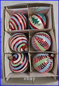 (6) Vintage Hand Painted Blown Glass Ornaments