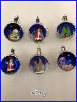 6 Vintage Mercury Glass Diorama Indent Italy Christmas Ornaments Santa Deer etc