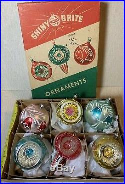6 Vintage Shiny Brite Christmas Tree Ornaments In Box West Germany Indent