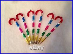 6 Vtg Atq Mercury Glass Striped Candy Cane Christmas Ornaments Germany EXCELLENT
