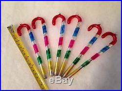 6 Vtg Atq Mercury Glass Striped Candy Cane Christmas Ornaments Germany EXCELLENT