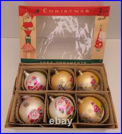 6 Vtg Fantasia Poland Jumbo Glass Christmas Tree Ornaments Santa Reindeer Sleigh