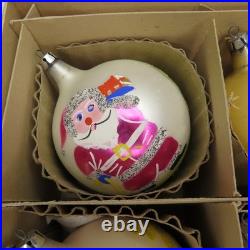 6 Vtg Fantasia Poland Jumbo Glass Christmas Tree Ornaments Santa Reindeer Sleigh