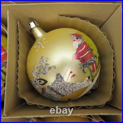 6 Vtg Fantasia Poland Jumbo Glass Christmas Tree Ornaments Santa Reindeer Sleigh