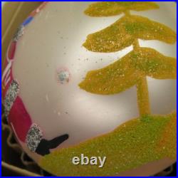 6 Vtg Fantasia Poland Jumbo Glass Christmas Tree Ornaments Santa Reindeer Sleigh