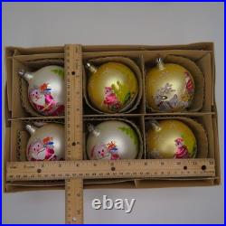 6 Vtg Fantasia Poland Jumbo Glass Christmas Tree Ornaments Santa Reindeer Sleigh