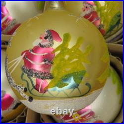 6 Vtg Fantasia Poland Jumbo Glass Christmas Tree Ornaments Santa Reindeer Sleigh