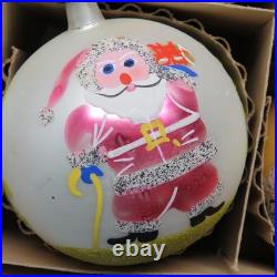6 Vtg Fantasia Poland Jumbo Glass Christmas Tree Ornaments Santa Reindeer Sleigh