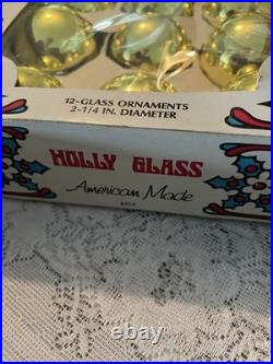 6 boxes Vintage Holly Red Glass Ornaments -2 1/4 50+ yrs old never used