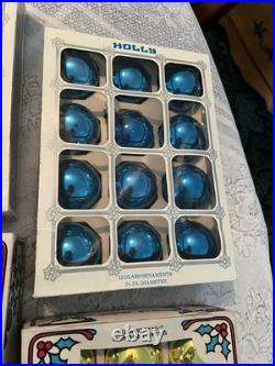 6 boxes Vintage Holly Red Glass Ornaments -2 1/4 50+ yrs old never used