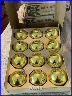 6 boxes Vintage Holly Red Glass Ornaments -2 1/4 50+ yrs old never used