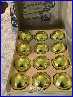 6 boxes Vintage Holly Red Glass Ornaments -2 1/4 50+ yrs old never used