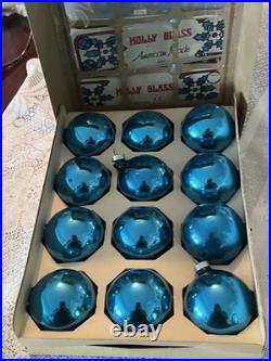 6 boxes Vintage Holly Red Glass Ornaments -2 1/4 50+ yrs old never used