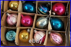 60 VTG Poland Teardrop Indent & Round Glass Fantasia Christmas Tree Ornaments