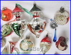 65 Antique+Vintage GLASS CHRISTMAS ORNAMENT LOT Mercury Grape Indent Rose Santa+