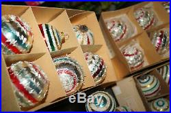 66 Vintage Christmas Ornaments Glass Ball Stripe Mica Frosted Shiny Brite