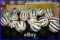 66 Vintage Christmas Ornaments Glass Ball Stripe Mica Frosted Shiny Brite