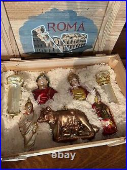 7 Piece Kurt Adler Roman Polonaise Glass Ornaments With Wooden Box For Storage