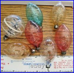 7 Vintage Christmas Ornament Unsilvered Glass WWII USA Glitter Tinsel Teardrops