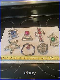 7 Vintage Mercury Glass Beaded Star Christmas Ornament Beads Czech