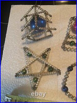 7 Vintage Mercury Glass Beaded Star Christmas Ornament Beads Czech