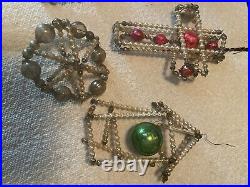 7 Vintage Mercury Glass Beaded Star Christmas Ornament Beads Czech