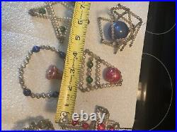 7 Vintage Mercury Glass Beaded Star Christmas Ornament Beads Czech