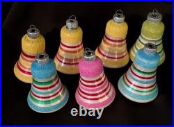 7 Vintage Mica Striped Mini Glass Bell Christmas Ornament Shiny Brite No Box