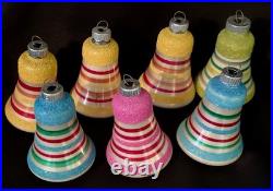 7 Vintage Mica Striped Mini Glass Bell Christmas Ornament Shiny Brite No Box