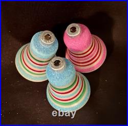 7 Vintage Mica Striped Mini Glass Bell Christmas Ornament Shiny Brite No Box
