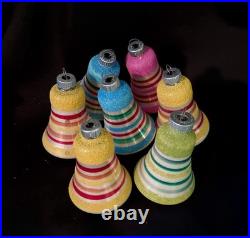 7 Vintage Mica Striped Mini Glass Bell Christmas Ornament Shiny Brite No Box