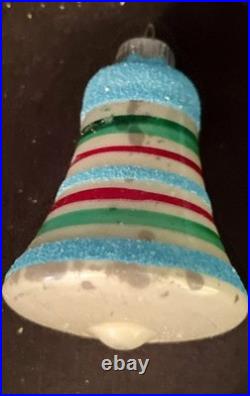 7 Vintage Mica Striped Mini Glass Bell Christmas Ornament Shiny Brite No Box