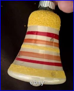 7 Vintage Mica Striped Mini Glass Bell Christmas Ornament Shiny Brite No Box