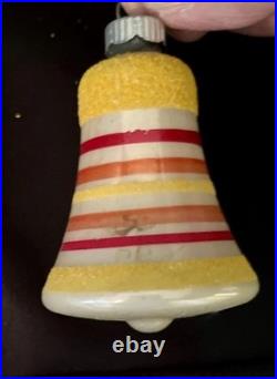 7 Vintage Mica Striped Mini Glass Bell Christmas Ornament Shiny Brite No Box
