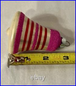 7 Vintage Mica Striped Mini Glass Bell Christmas Ornament Shiny Brite No Box