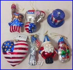 7 vtg Blown Glass PATRIOTIC Christmas Ornament Elephant Donkey LIBERTY Hat RADKO