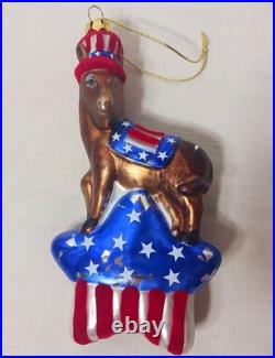 7 vtg Blown Glass PATRIOTIC Christmas Ornament Elephant Donkey LIBERTY Hat RADKO