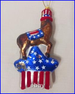 7 vtg Blown Glass PATRIOTIC Christmas Ornament Elephant Donkey LIBERTY Hat RADKO