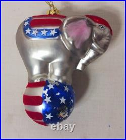 7 vtg Blown Glass PATRIOTIC Christmas Ornament Elephant Donkey LIBERTY Hat RADKO