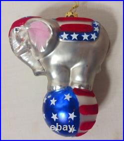 7 vtg Blown Glass PATRIOTIC Christmas Ornament Elephant Donkey LIBERTY Hat RADKO