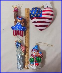 7 vtg Blown Glass PATRIOTIC Christmas Ornament Elephant Donkey LIBERTY Hat RADKO